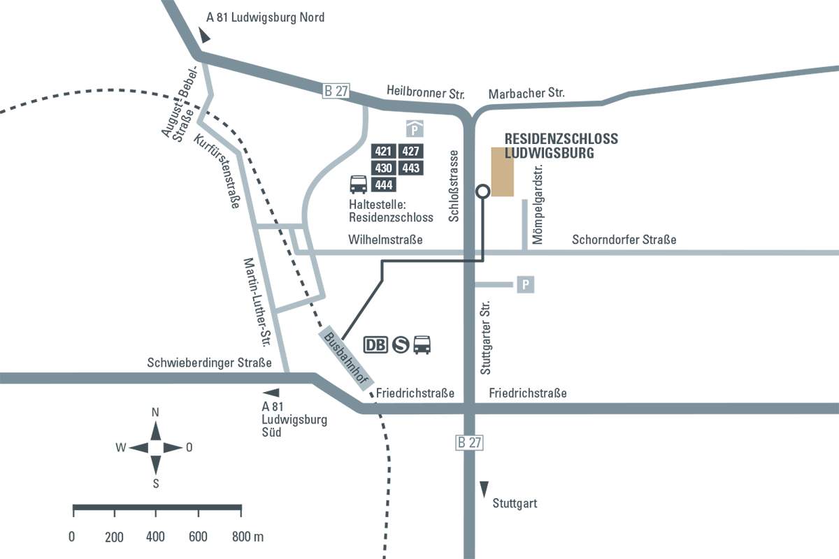 Anfahrtsskizze zum Residenzschloss Ludwigsburg