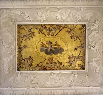 Ceiling fresco with stucco relief in the satyr cabinet at Ludwigsburg Residential Palace