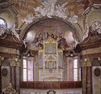View of the organ loft in the palace chapel at Ludwigsburg Residential Palace