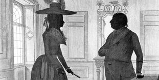 Duke Carl Eugen with Duchess Franziska, Imperial Countess zu Hohenheim, in a silhouette-style etching by J.F. Knisel.