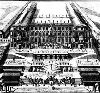 Copper engraving of Ludwigsburg Residential Palace and gardens, 1709, based on Johann Friedrich Nette