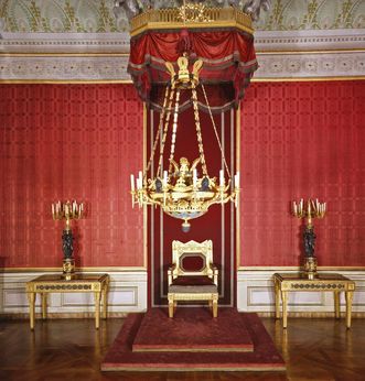 Queen Charlotte Mathilde's throne in the audience chamber in her apartment at Ludwigsburg Residential Palace