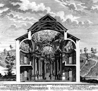 Copper engraving of the court chapel, circa 1727