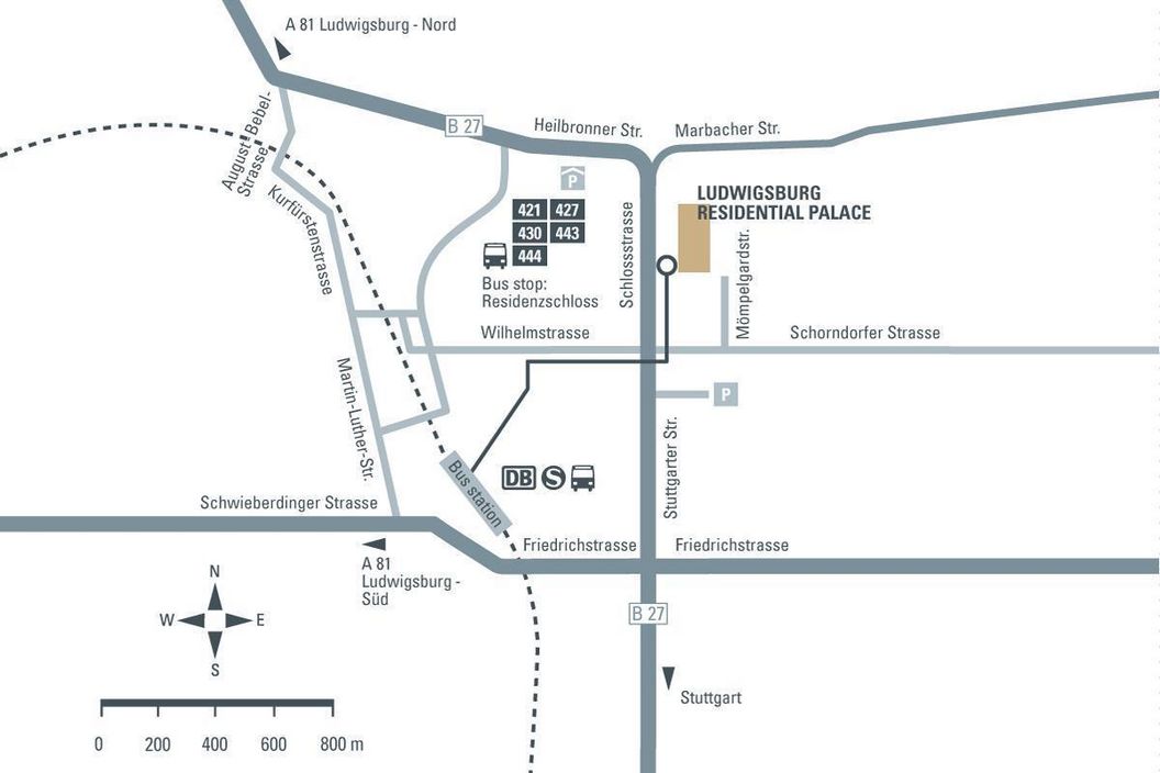 How to get to Ludwigsburg Residential Palace, illustration: Staatliche Schlösser und Gärten Baden-Württemberg, JUNG:Kommunikation
