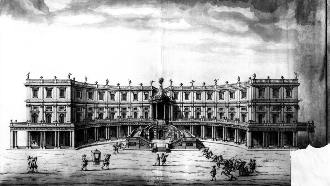 Pen and ink drawing by Donato Giuseppe Frisoni with a design plan for the palace structure