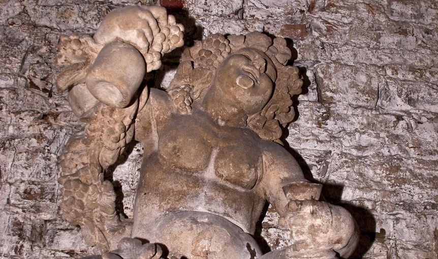 Bacchus statue on the wall fountain by Carlo Feretti, 1719, in the barrel cellar at Ludwigsburg Residential Palace