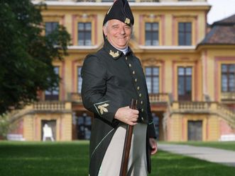 Costumed person in front of Ludwigsburg Favorite Palace