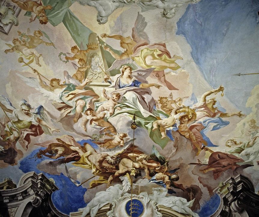 Residenzschloss Ludwigsburg, Ausschnitt Deckenfresko in der Ahnengalerie