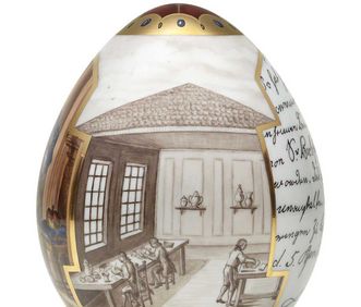 View into the factory, anniversary egg for the porcelain factory's 255th anniversary