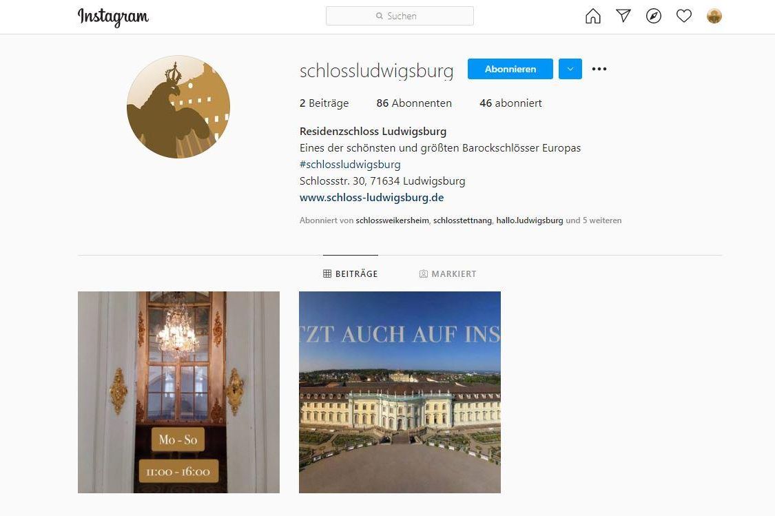 Residenzschloss Ludwigsburg, Instagramseite